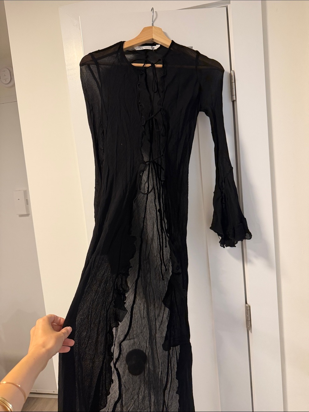 Zara Black Sheer Maxi Dress with Tie Front
